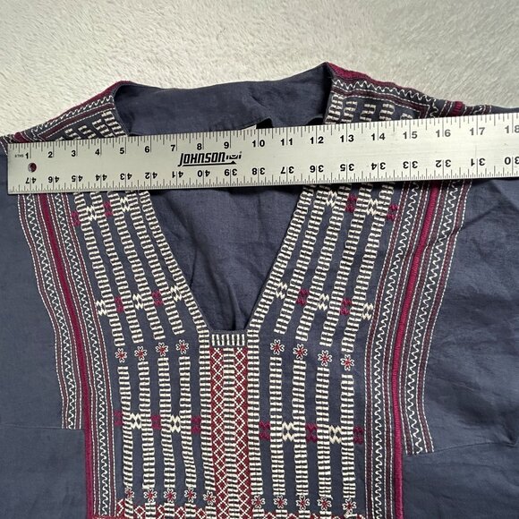 Cabi Womens Navy Embroidered Tunic Dress 100% Linen V-Neck With 3/4 Sleeves & Ba - Picture 6 of 9